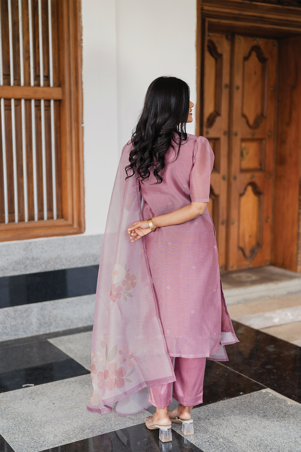 Pinkshift Shimmer 3 Piece Tissue Hand-Embroidered Kurta with Pant & Dupatta