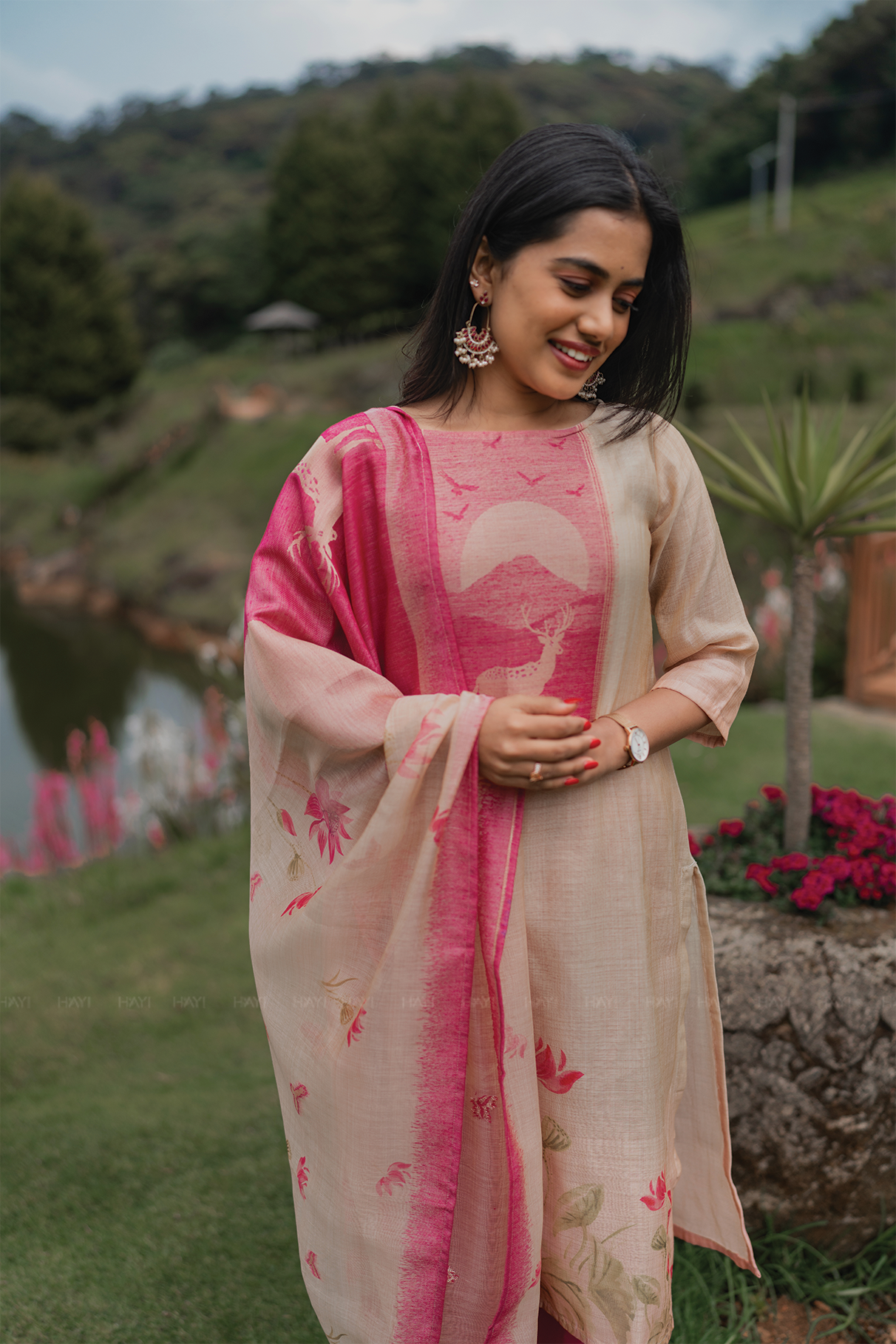 Lotus Lara Printed 3 Piece Tussar Silk Blend Kurta Set with Dupatta