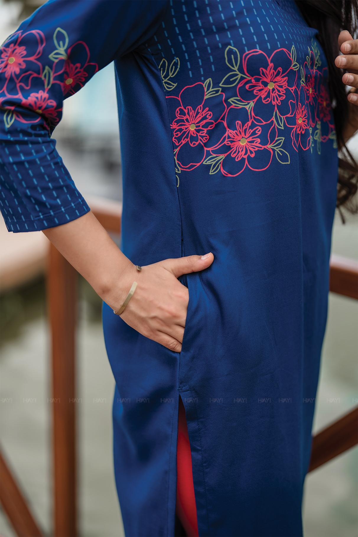 Starlit Blue with Celestial Stitch printed Viscose Kurta