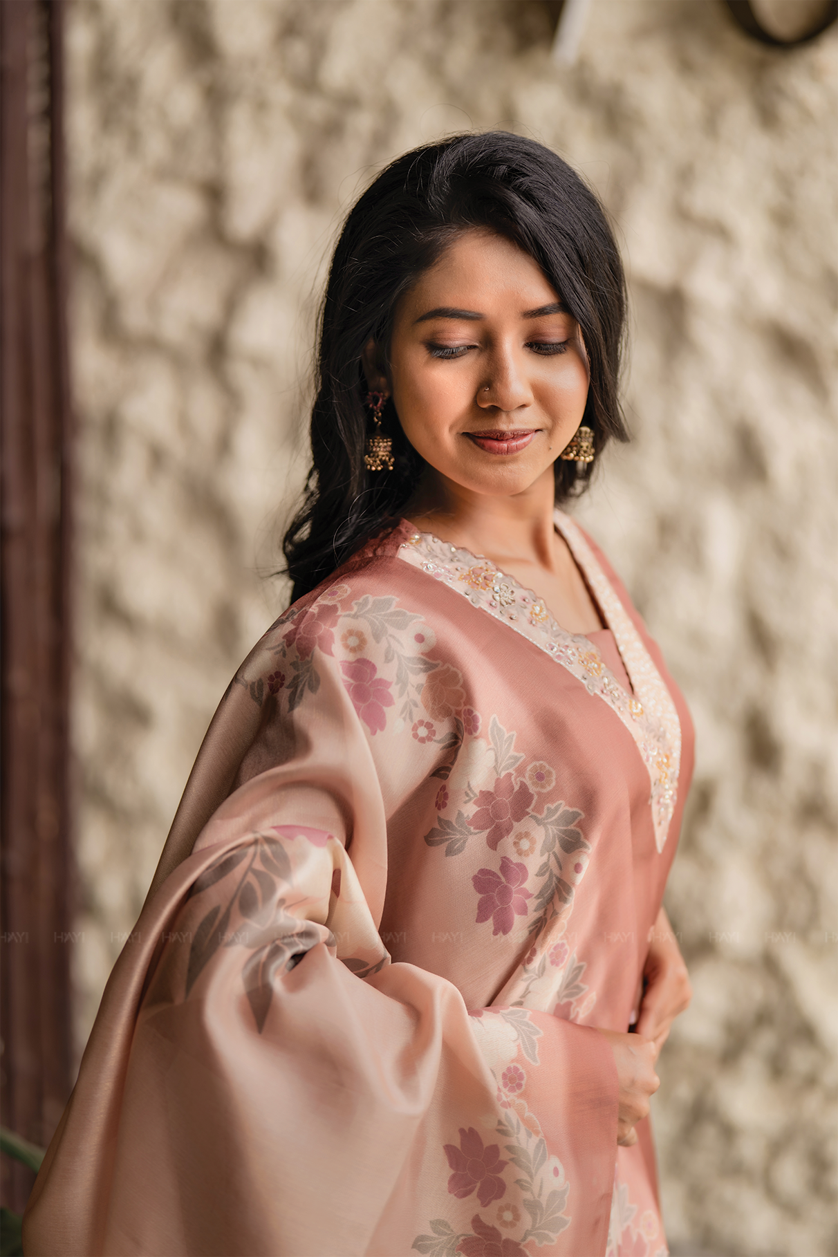 Rubyruche Cinnamon Red Embroidered 3 Piece Organza Silk Blend Kurti Set with Dupatta