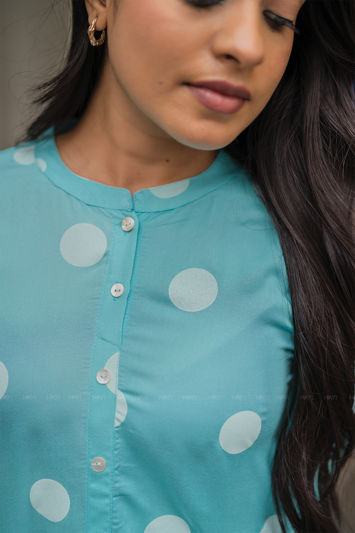 Fog Blue with Mist Pleats printed Viscose A-line Dress