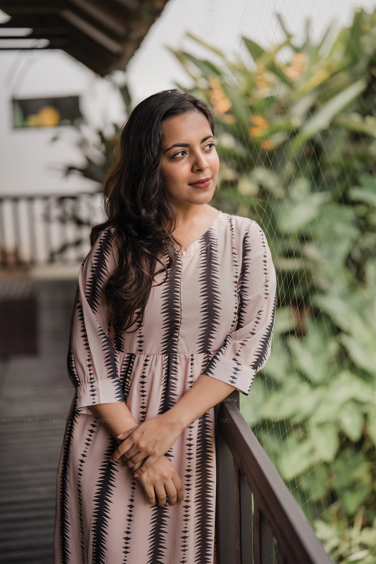 Fall Beige with Timeless Rhythm Printed Maternity and Feeding Lux Georgette Dress