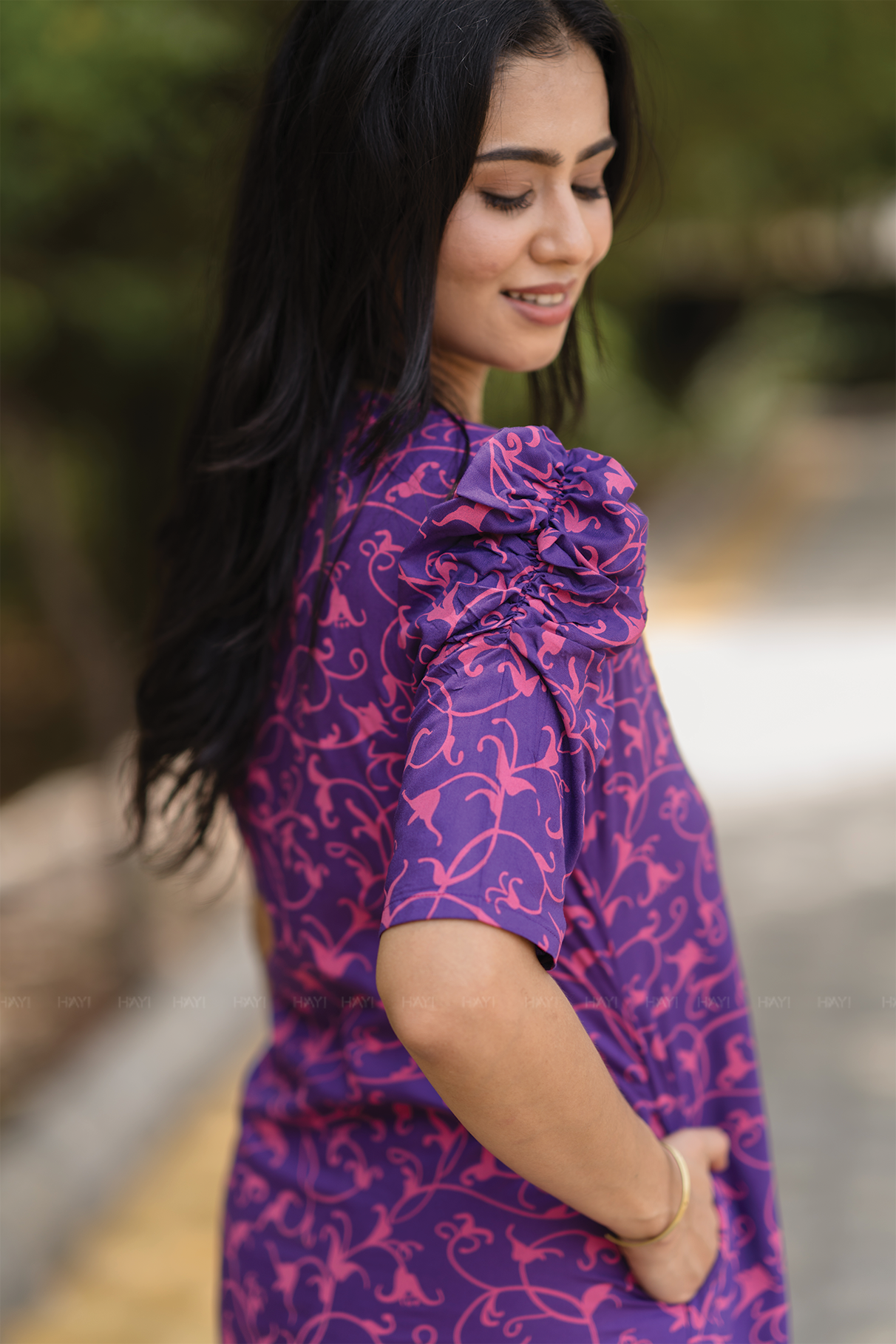 Lunar Violet with Twilight Tango floral printed Viscose Kurta