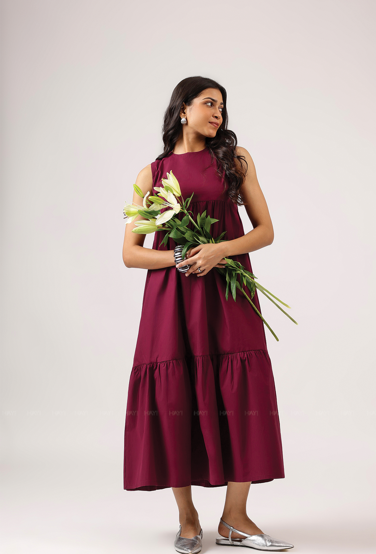 Vin Rouge Sleeveless Wine Flared Dress