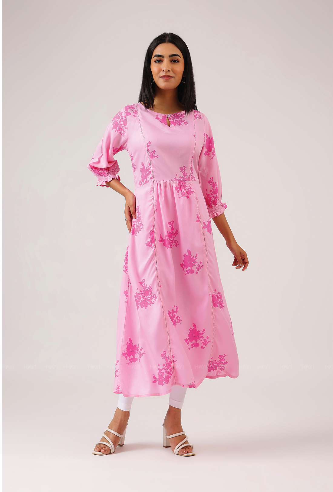Light Pink with All About Flowers printed Viscose A-line Dress