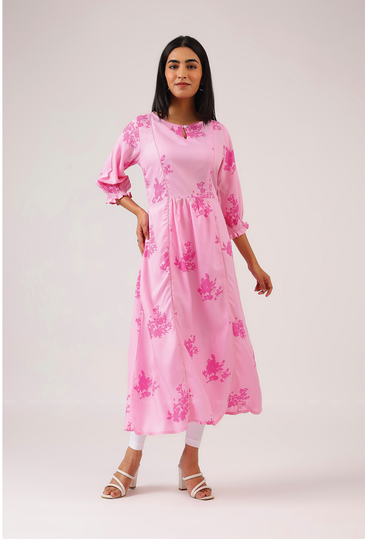 Light Pink with All About Flowers printed Viscose A-line Dress