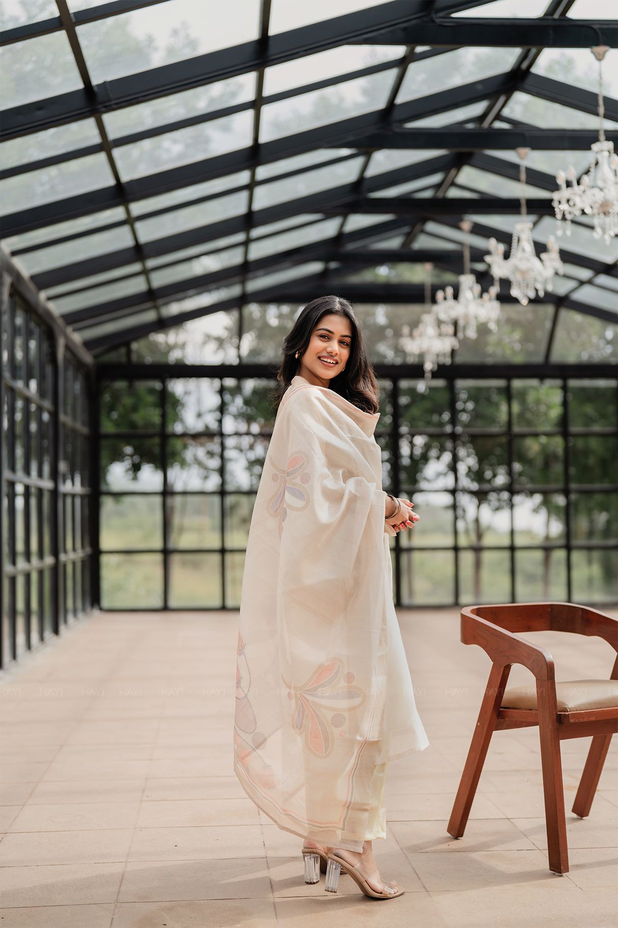 Pearl Off-White 3 Piece Silk Blend Placement Printed Embroidery Kurta with Pant & Dupatta