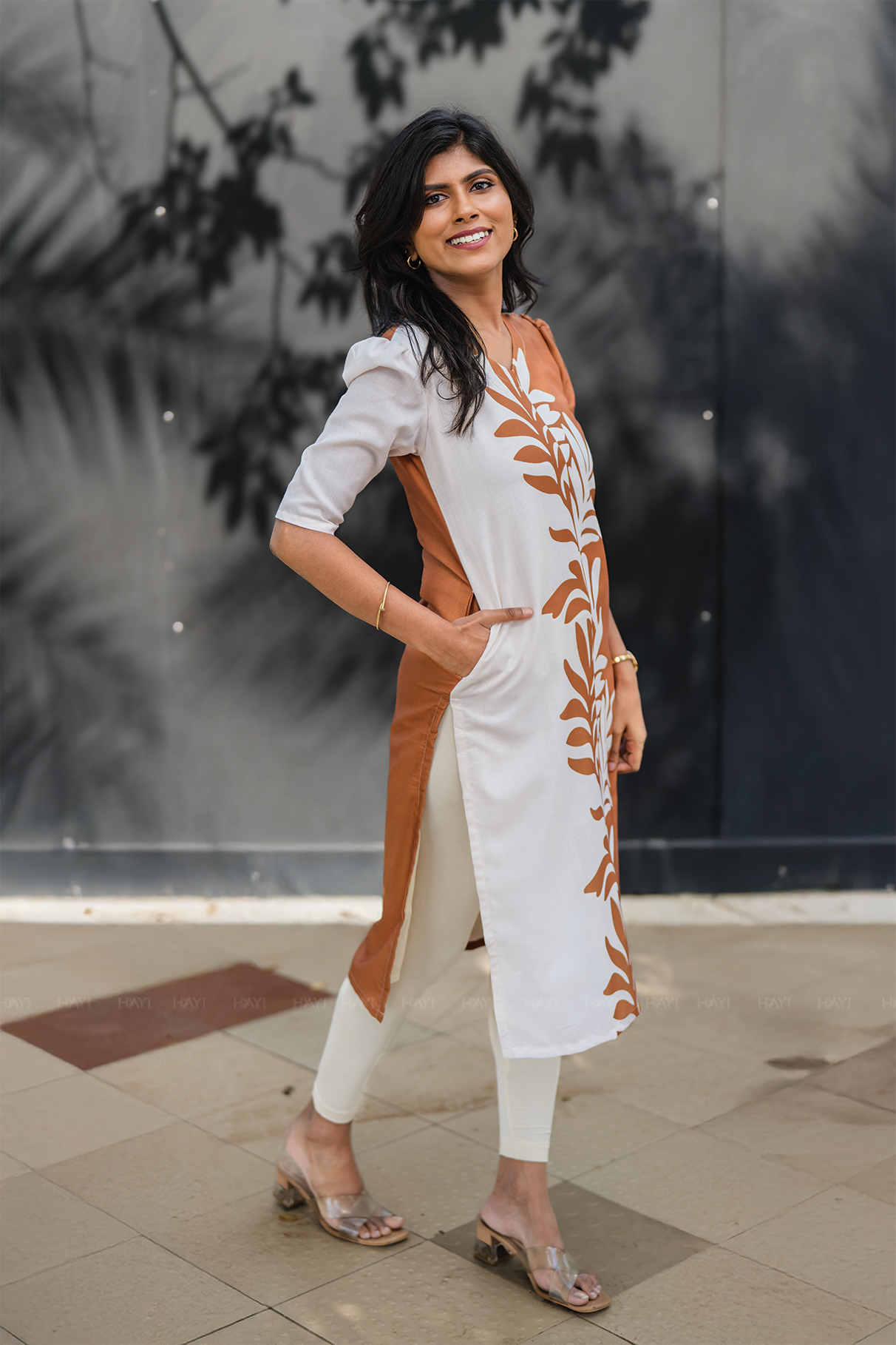 Dusk Beige with Rustleaf Grace floral printed Linen Blend Kurta