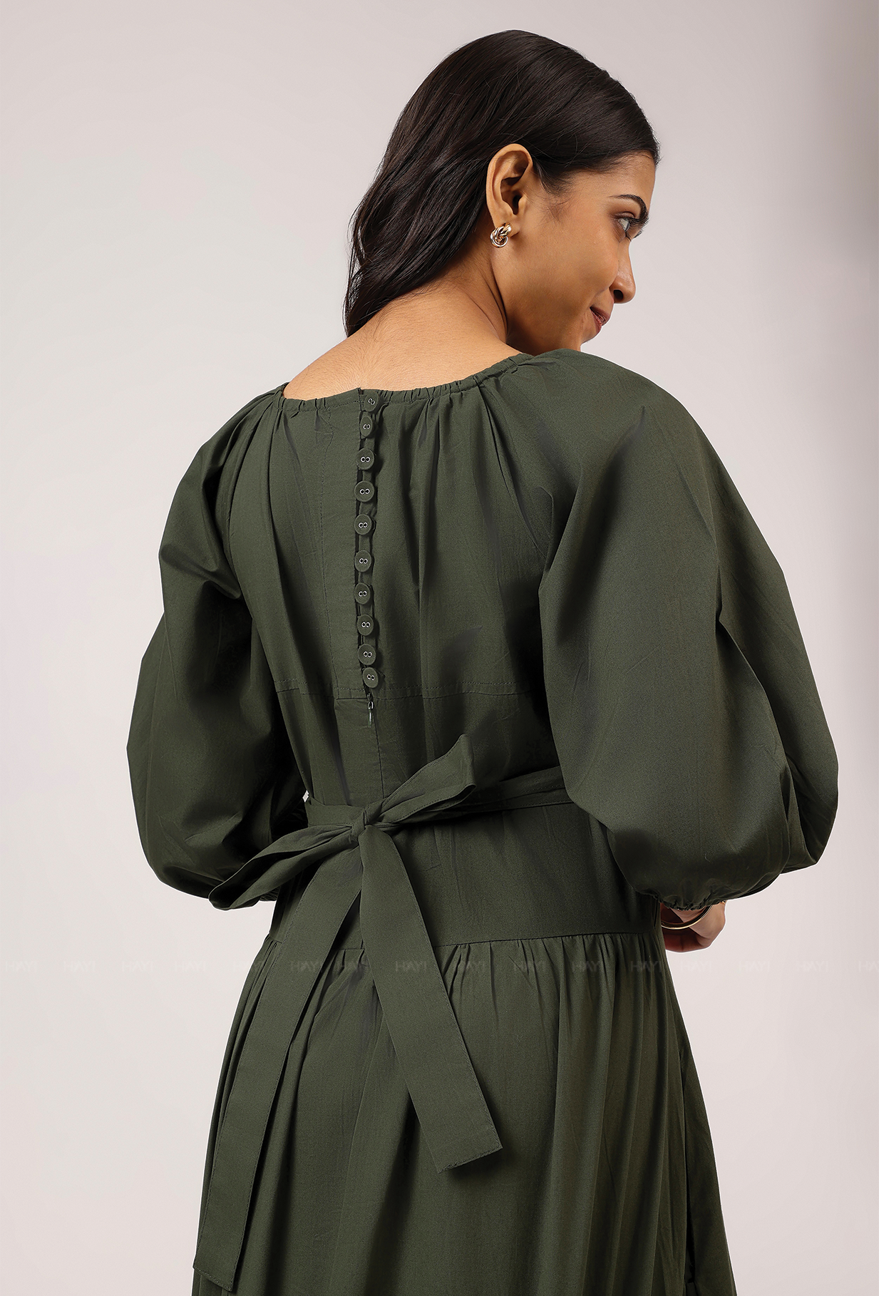 Zayra With Balloon Sleeve With Elastic Flared Dress