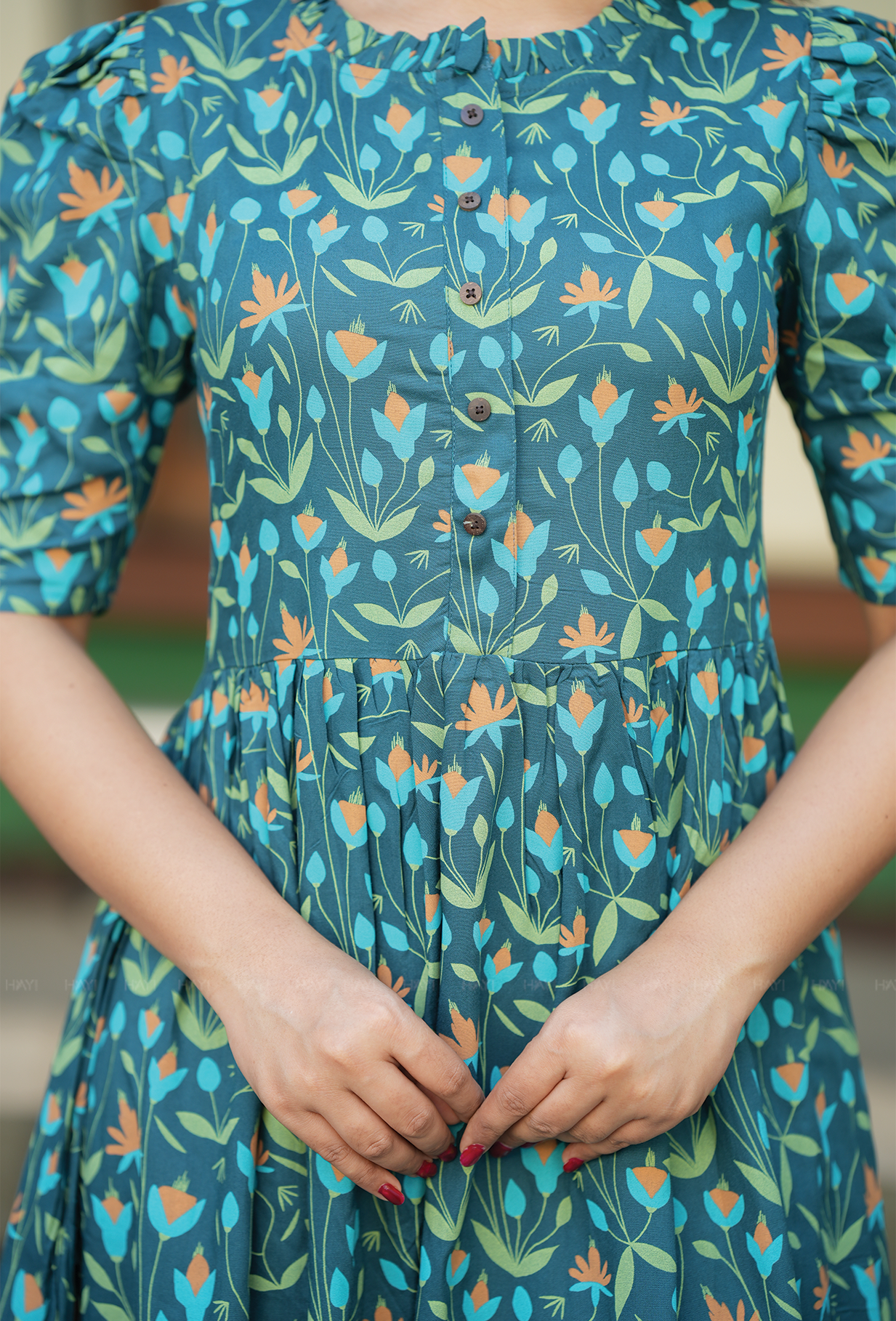 Flare Green with Lush Bloomlet floral printed Maternity and Feeding Dress