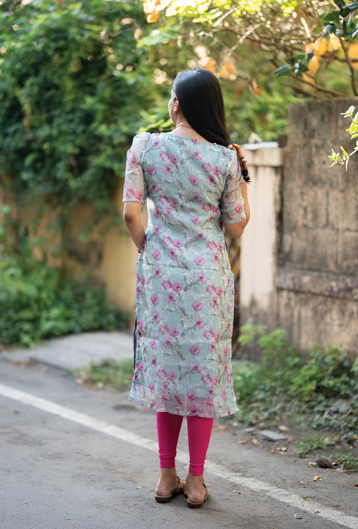 Mirage Green with Hazy Bouquet floral Organza kurta