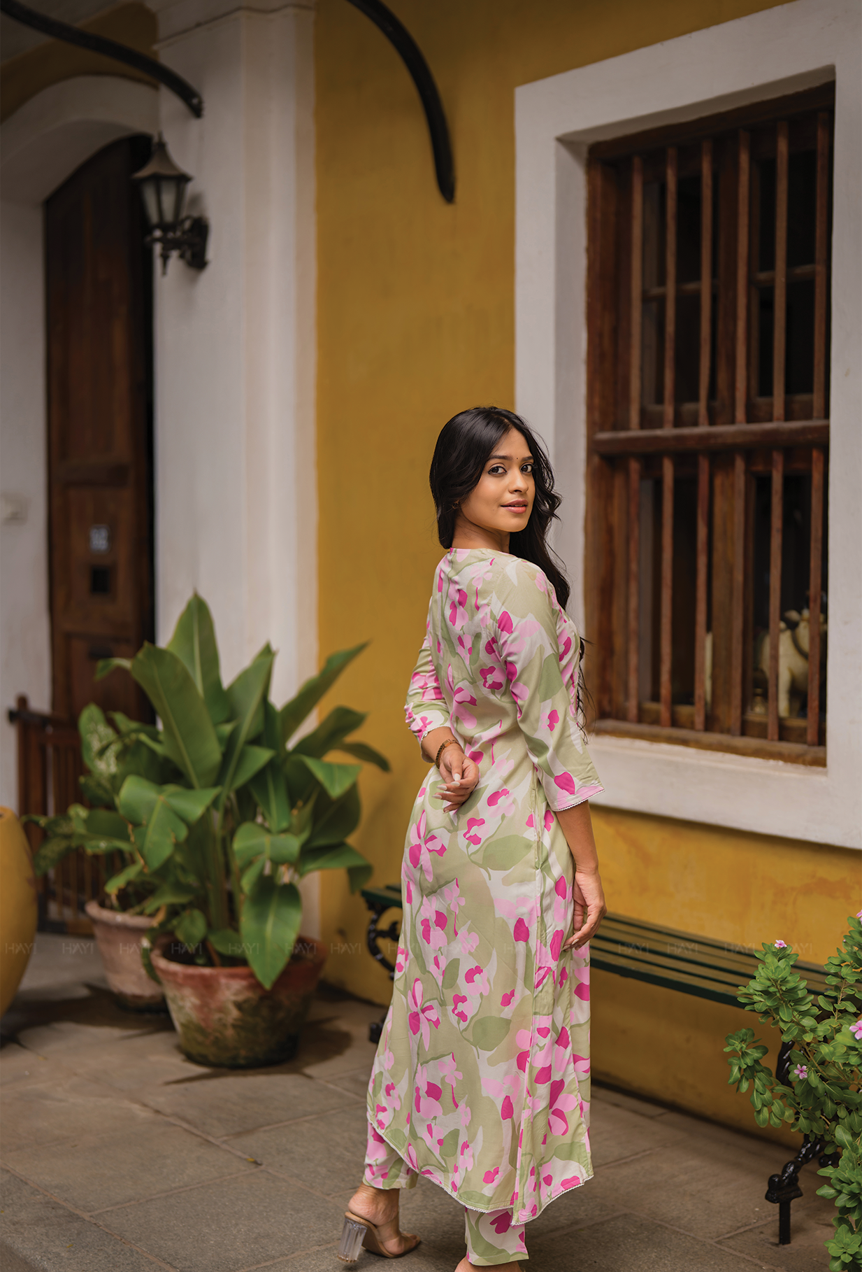 Half white with Petal Parade floral printed Viscose Co-ords