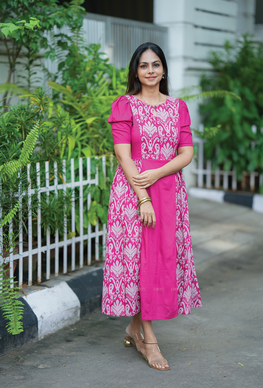 Egret Majenta with Magestic Imprint Viscose Dress