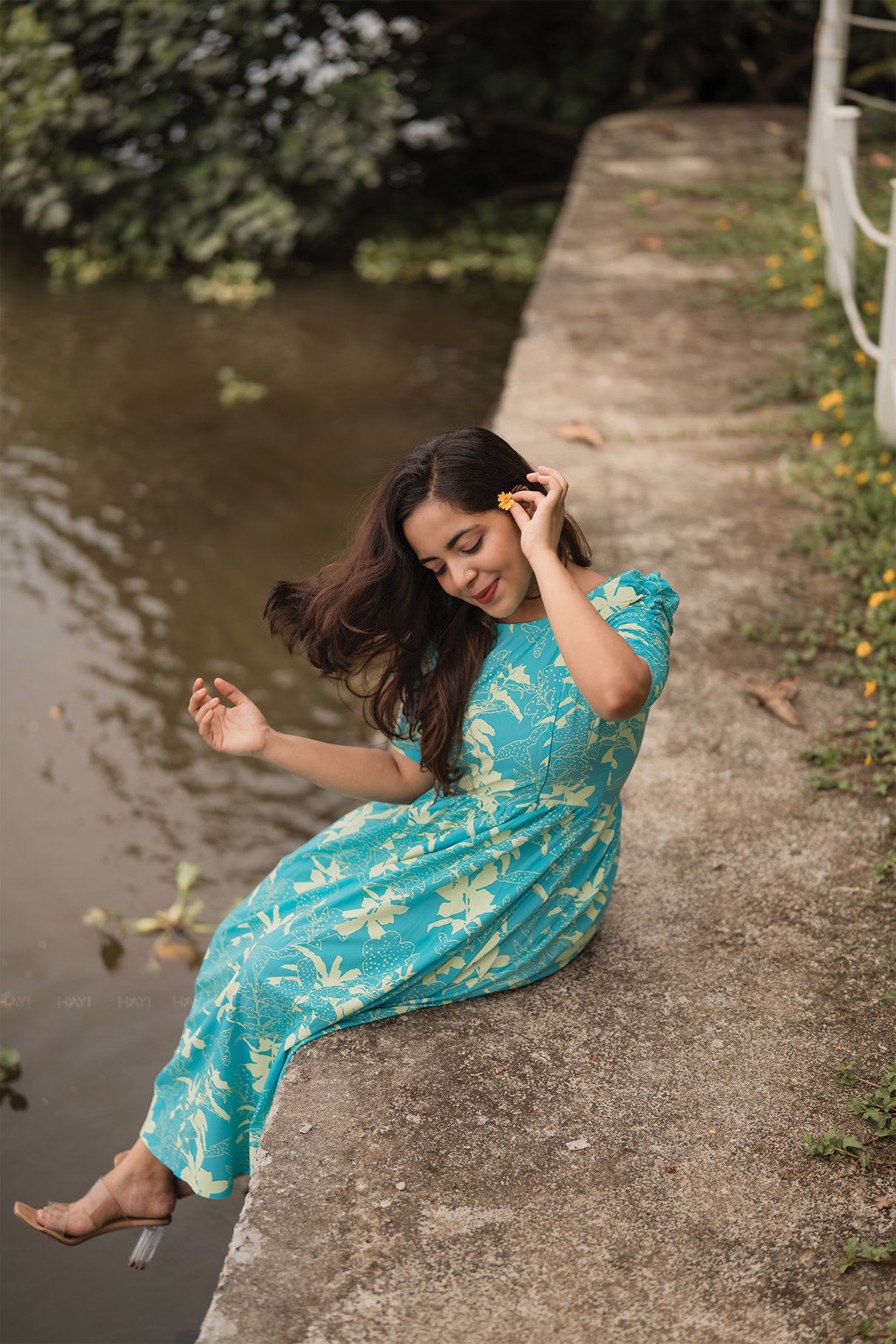 Maze Blue with Flourish Bloom floral printed Maternity and Feeding Viscose Dress