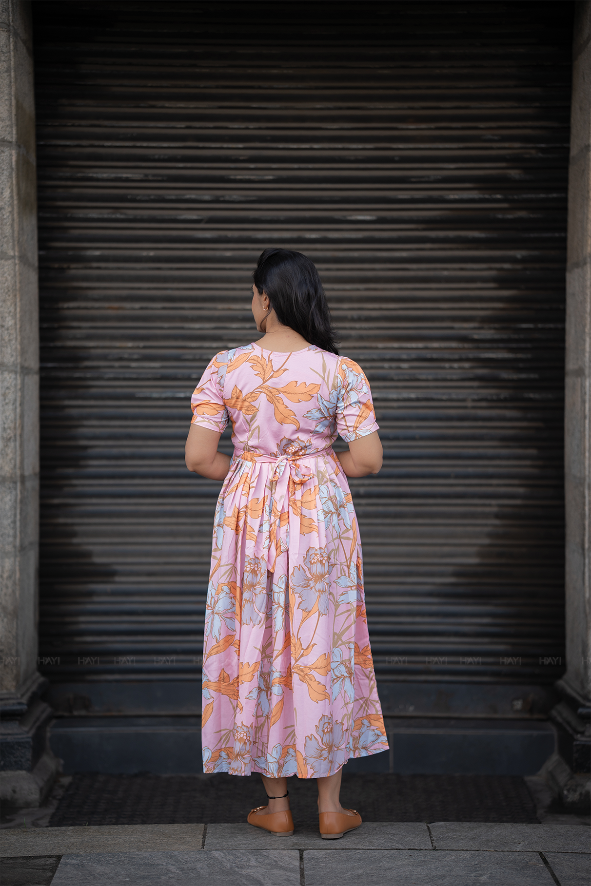 Florenza Pink floral printed Maternity and Feeding Cotton Blend Dress