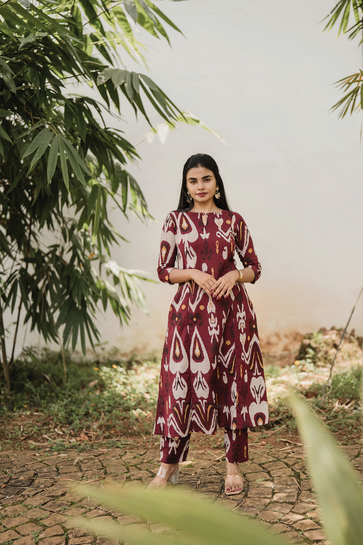 Threadbeat Peach Cotton Blend Co-ord with Boat Neck & Keyhole