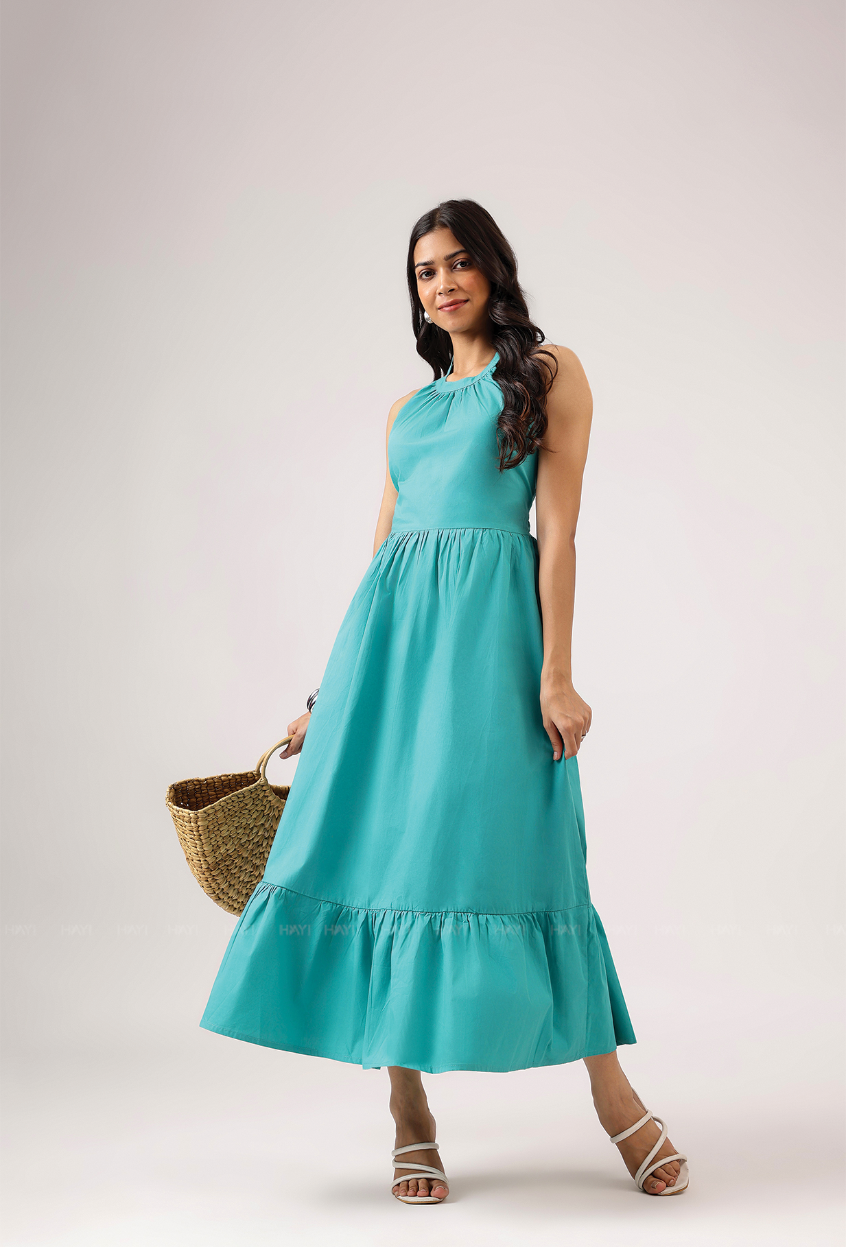 Lagoon Love Blue Helter Flared Dress With Smock
