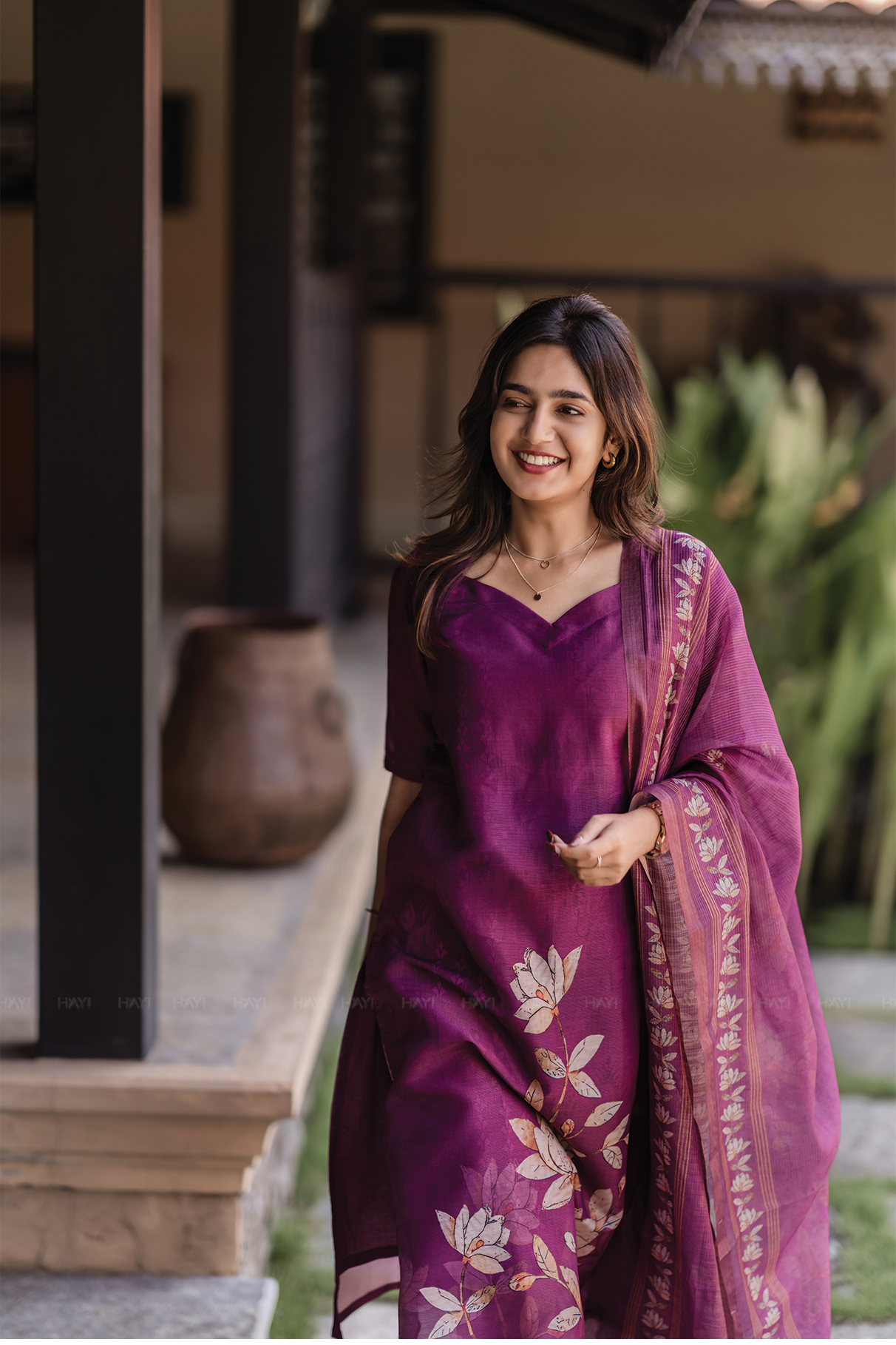 Niloufer Pink printed 2 Piece Muslin Shimmer Silk Kurta with Dupatta