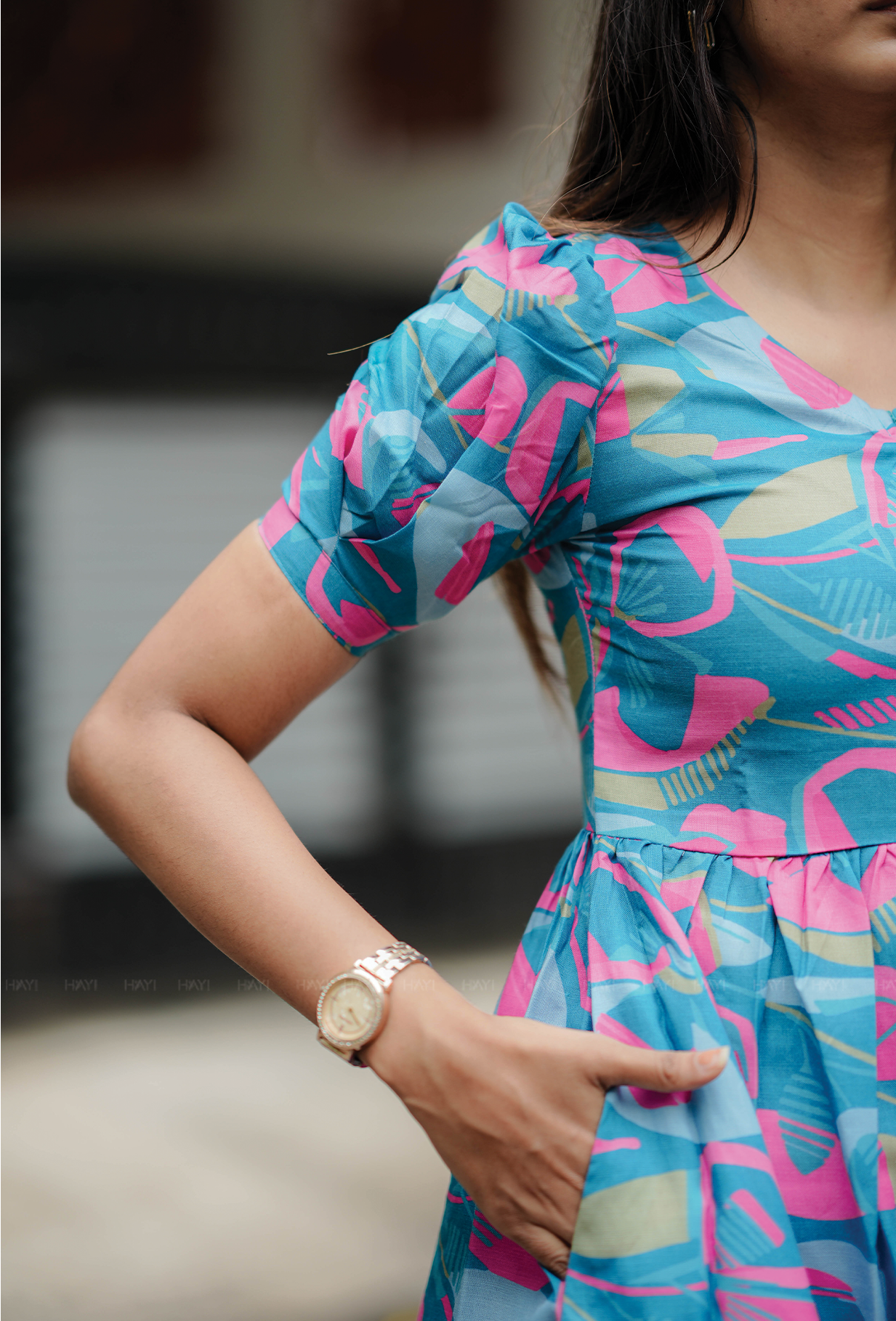 Geo Bloom Blue Maternity and Feeding dress