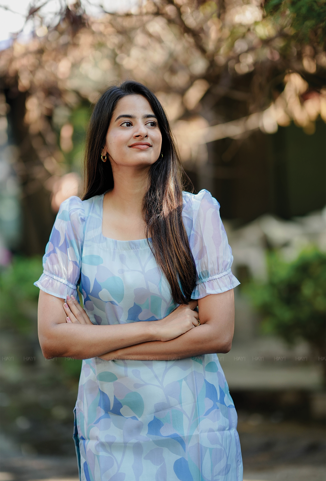 Floret blue with Petal Fusion floral Organza kurta