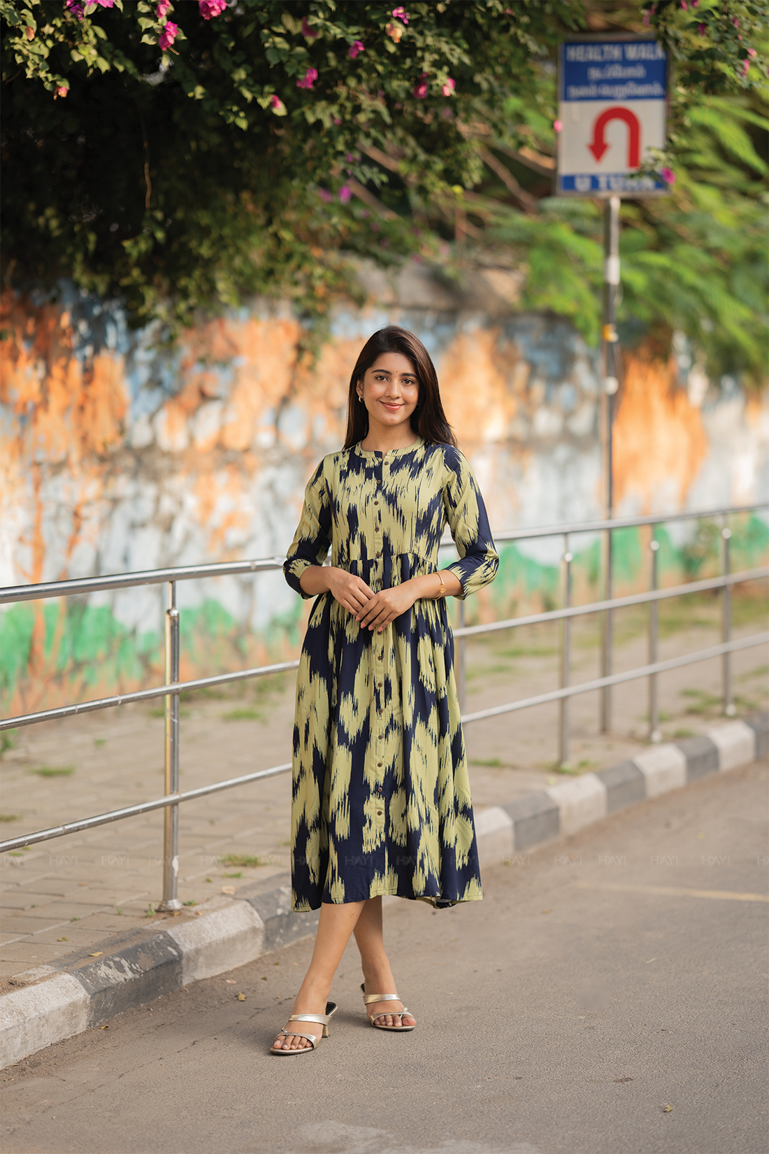Indie Sky Navy Printed Maternity and Feeding Viscose Dress