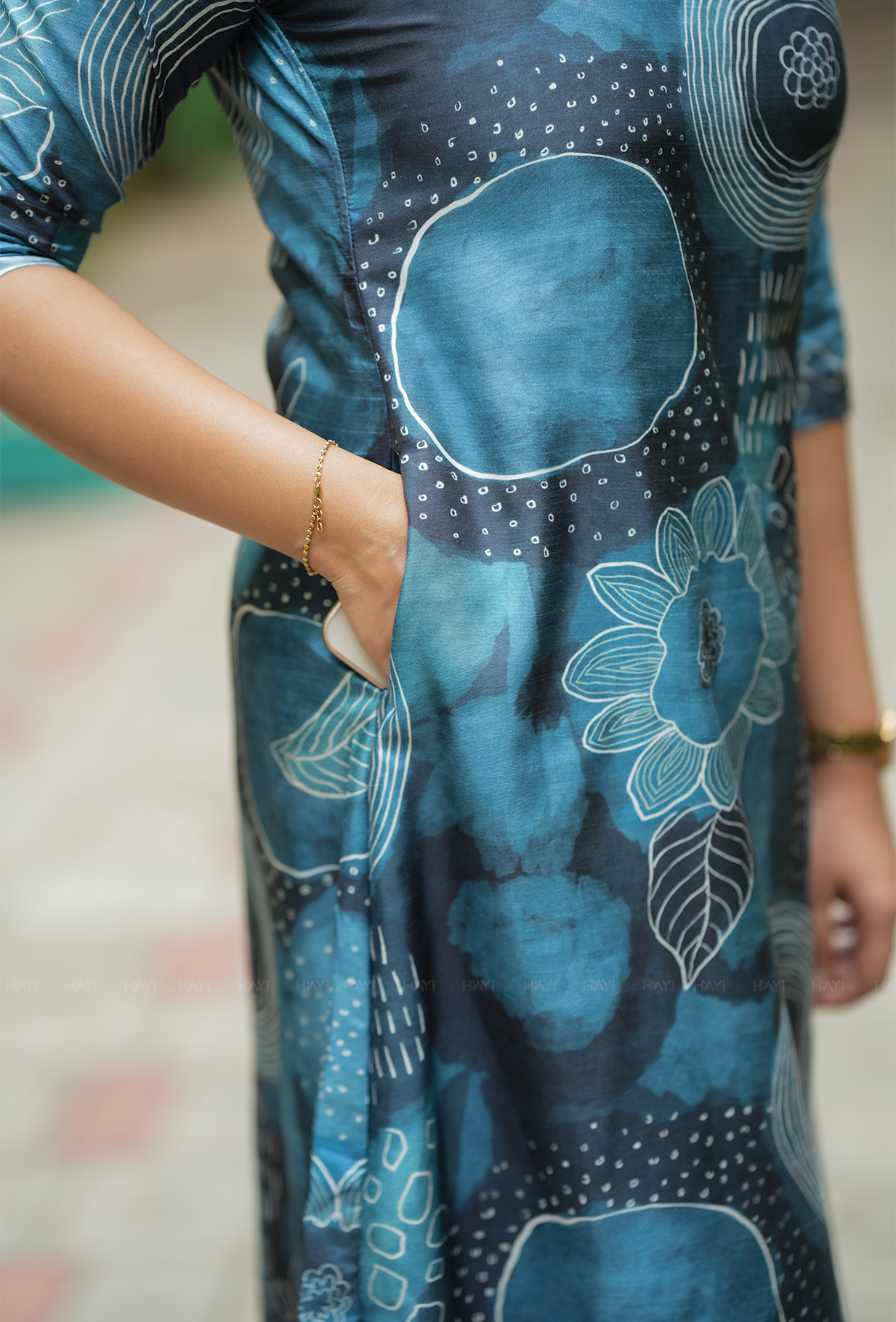 Laver Blue with Floral Membrane Silk Blend Co ord set