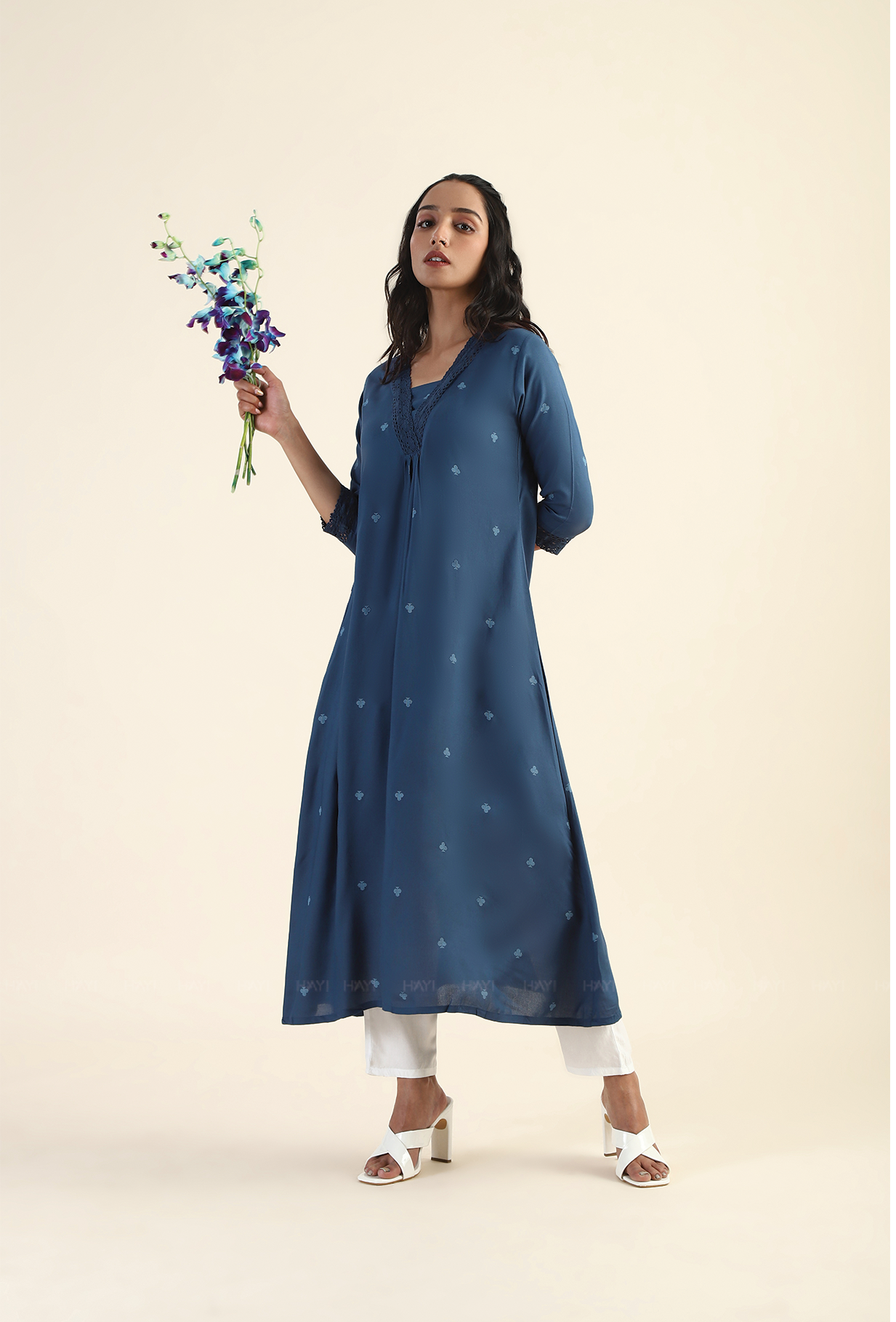 Celestial Blue Twinkle Muse Viscose Printed Dress