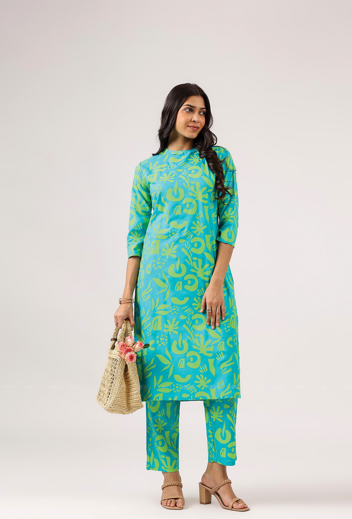 Hazy Blue with Abstract Grove Viscose printed Co ord set