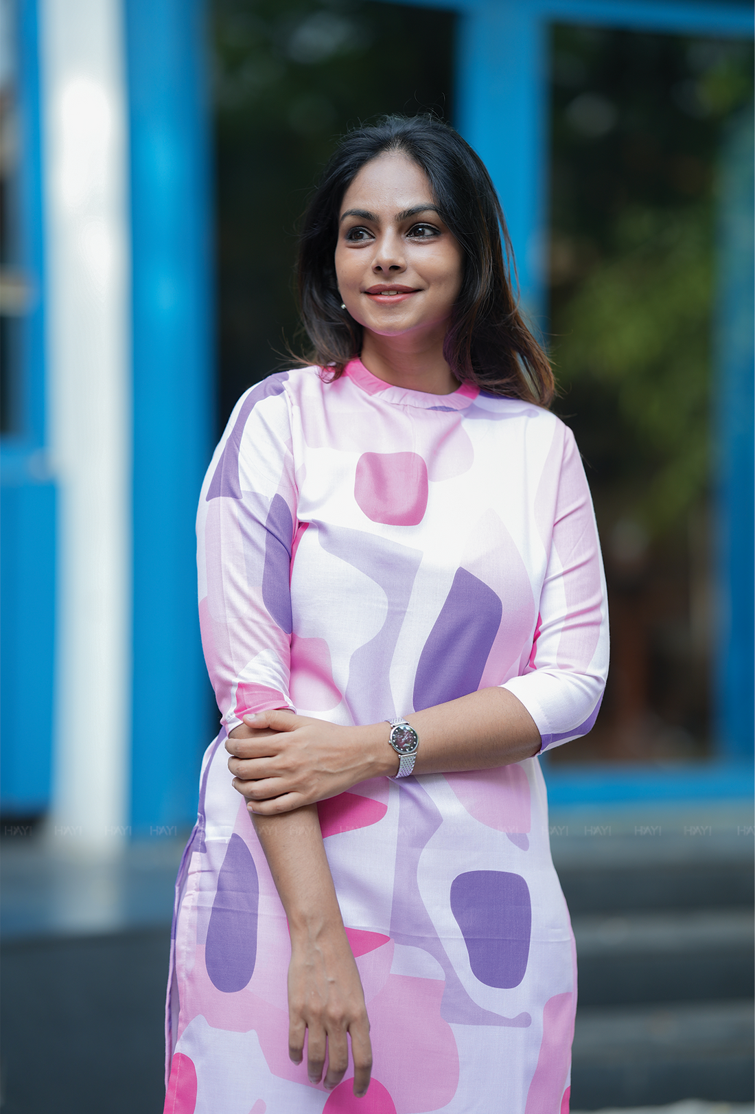 Patterned Pink with Candy Pops printed Linen Blend Kurta