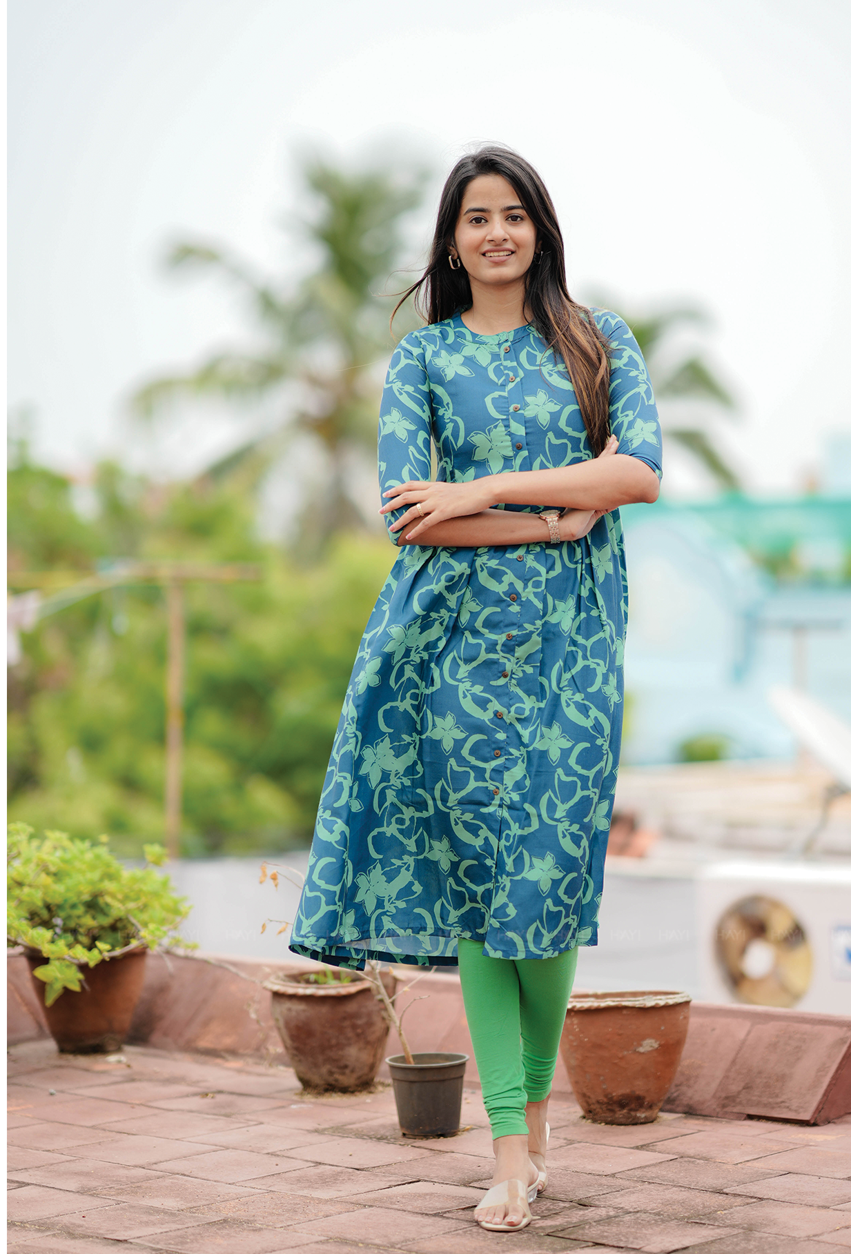 Arty Bloom Teal with Floral printed Maternity and Feeding dress