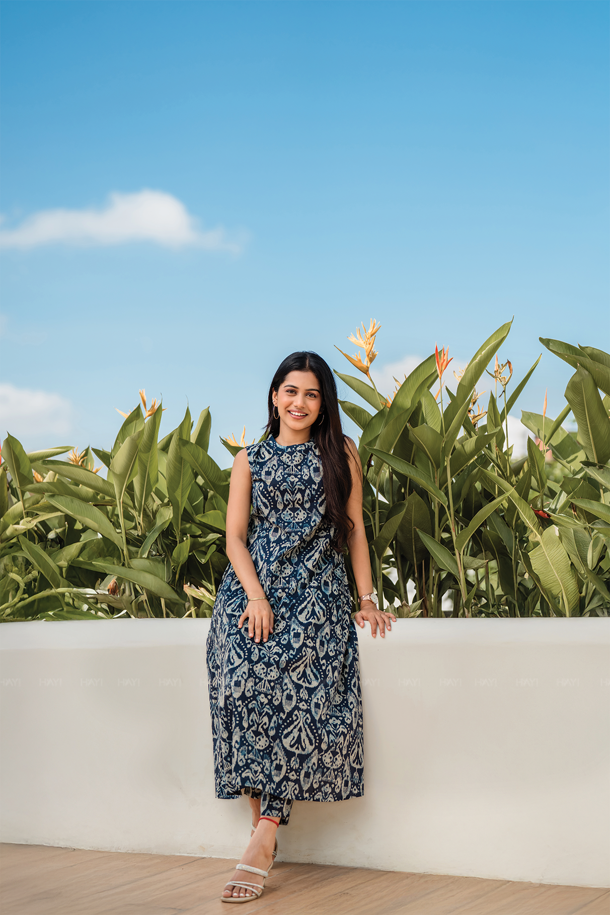 Rustic Royal Blue Cotton Co-ord with Close Neck