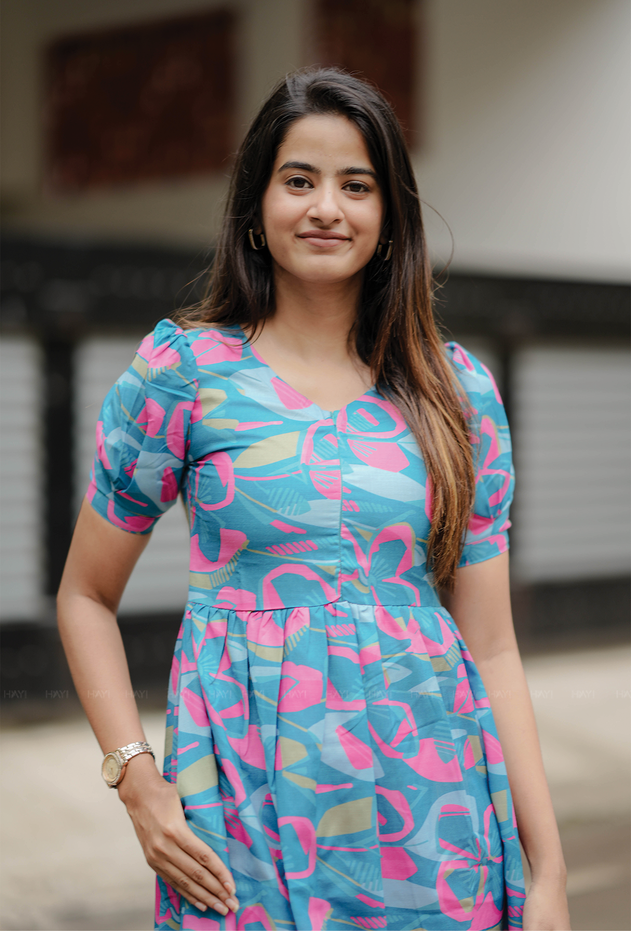 Geo Bloom Blue Maternity and Feeding dress