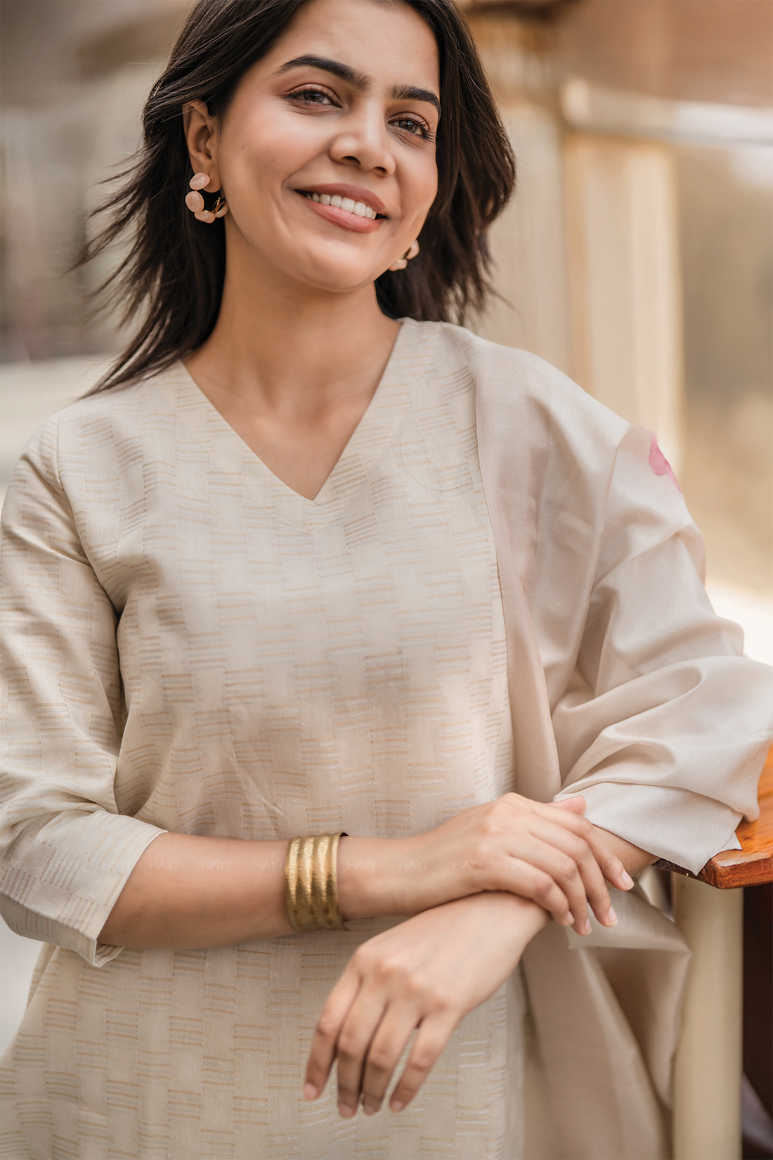 Lumi Printed 3 Piece Tussar Silk Blend Kurti Set with Dupatta