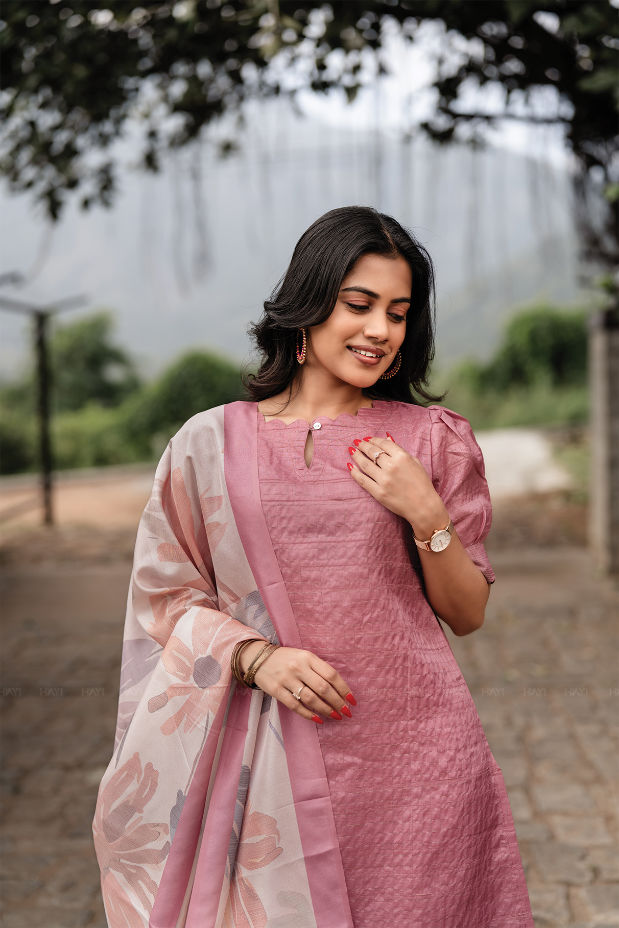 Radiance Mist Pink 3 Piece Tussar Silk Blend Printed Kurta with Pant & Dupatta