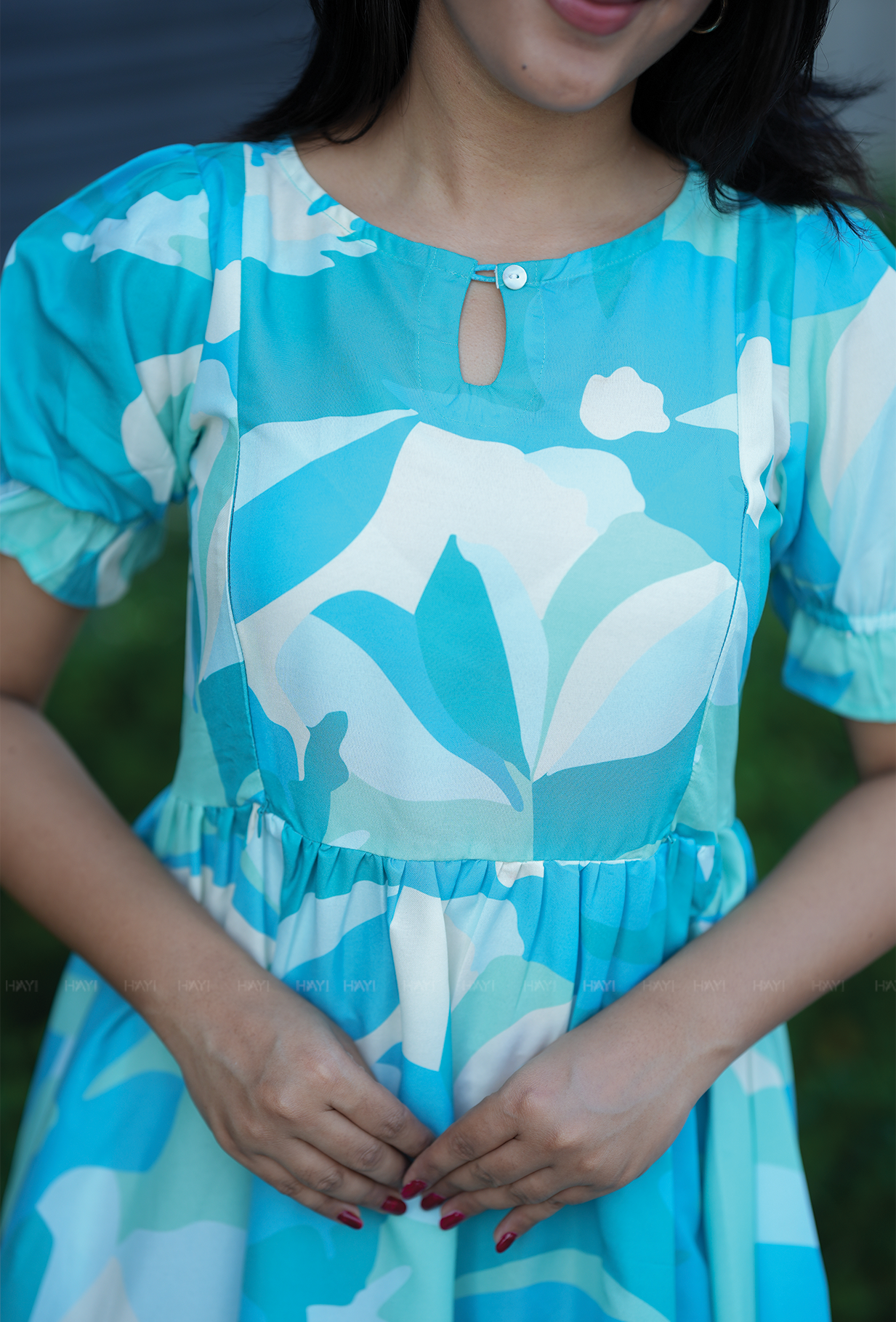 Chords Blue with Harmonioes Fragrant floral printed Maternity and Feeding Dress