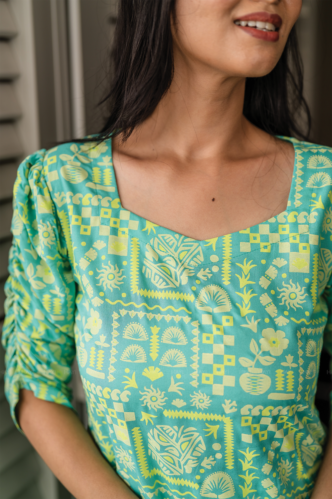 Fresco Blue with Mint Mural printed Viscose Kurta