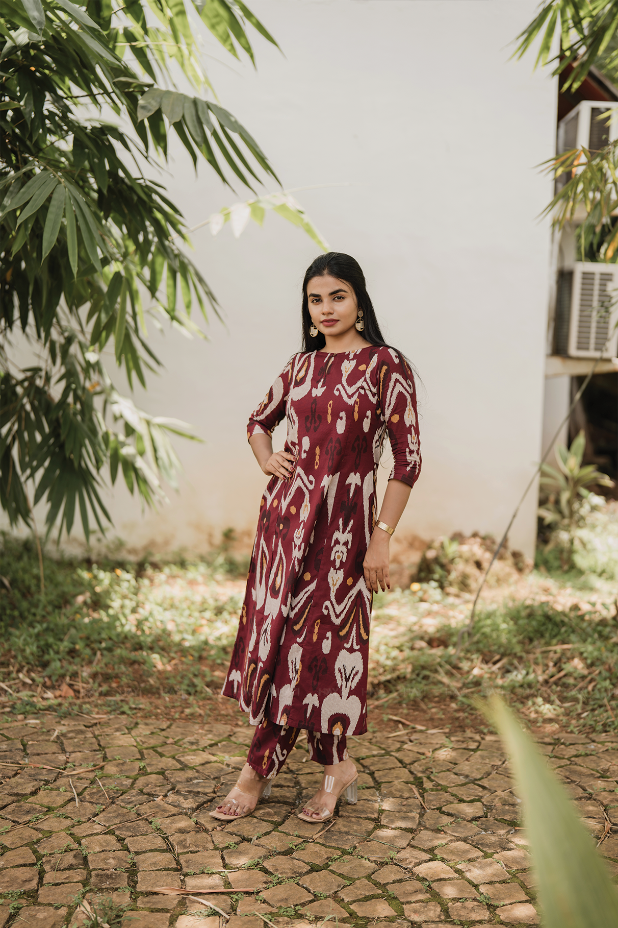 Threadbeat Peach Cotton Blend Co-ord with Boat Neck & Keyhole