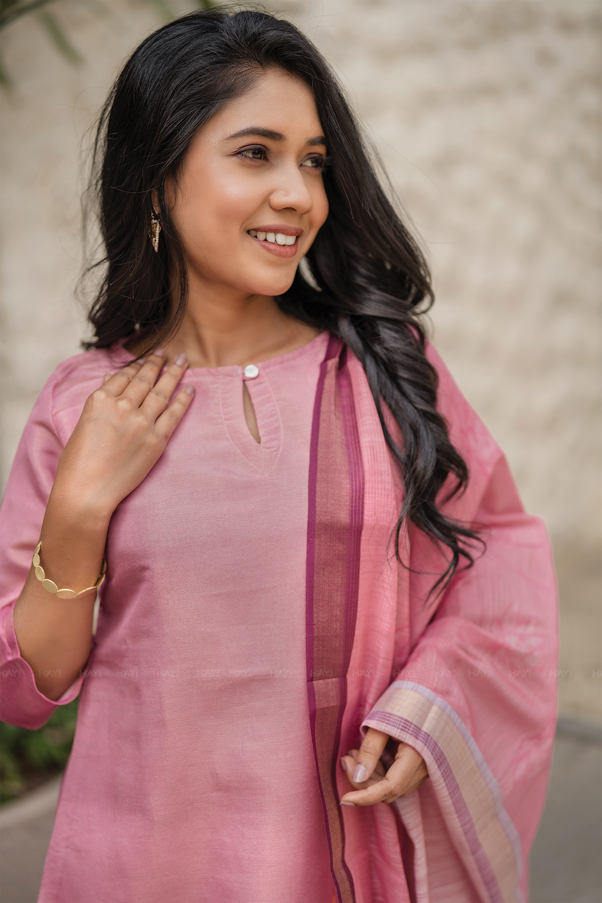 Lilac Swan Pink Printed 3 Piece Shimmer Tissue Kurti Set with Dupatta