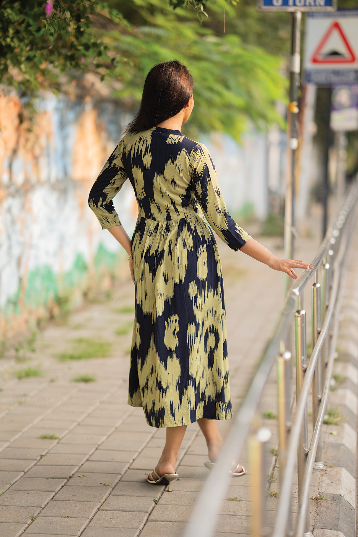 Indie Sky Navy Printed Maternity and Feeding Viscose Dress