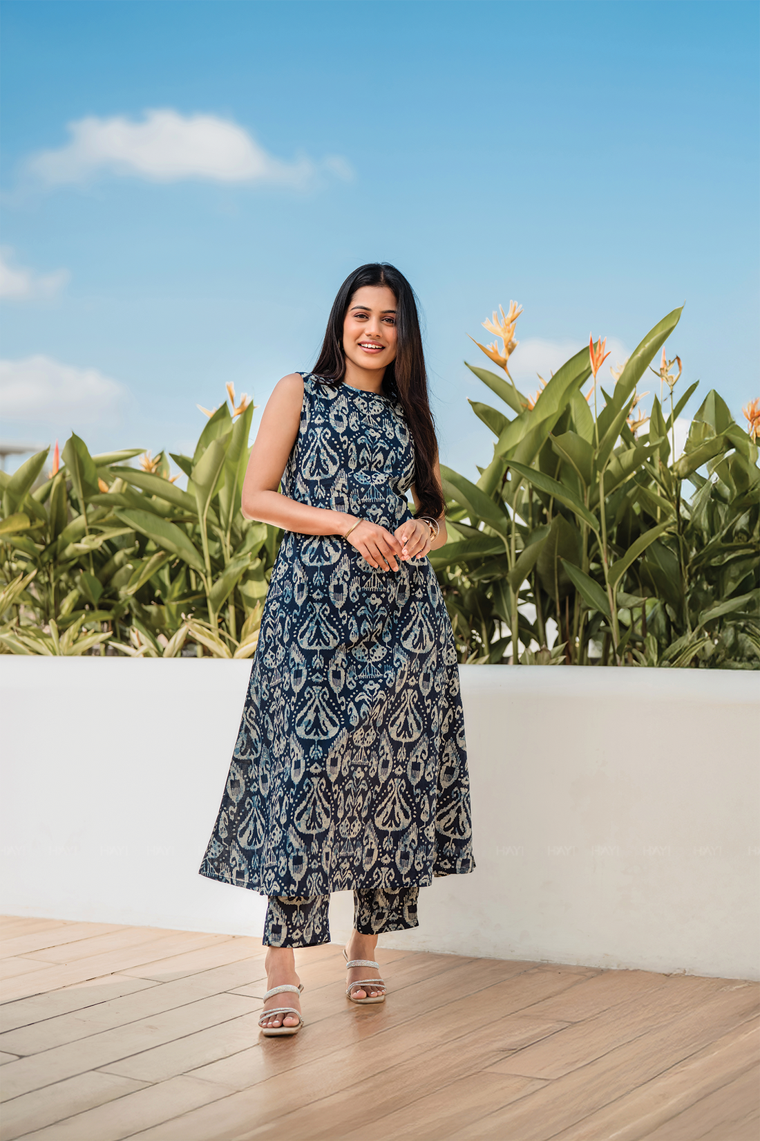 Rustic Royal Blue Cotton Co-ord with Close Neck