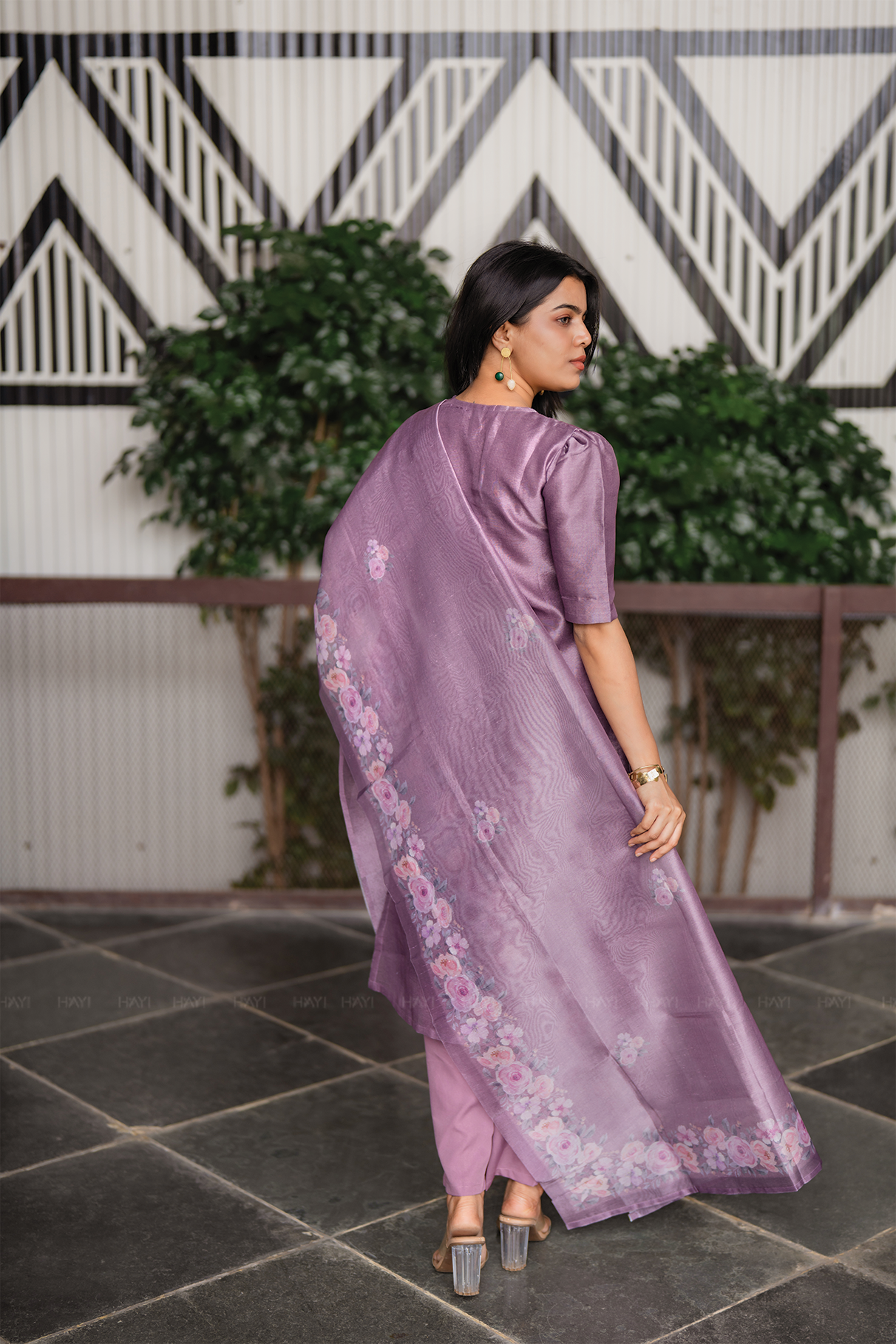 Divine Lilac Lavender Embroidered 3 Piece Organza Silk Blend Kurti Set with Dupatta