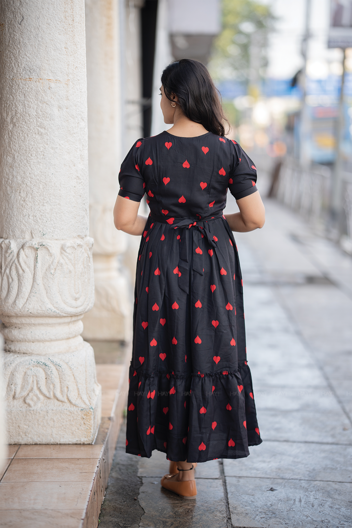 Ebonheart Black printed Maternity and Feeding Cotton Flex Dress