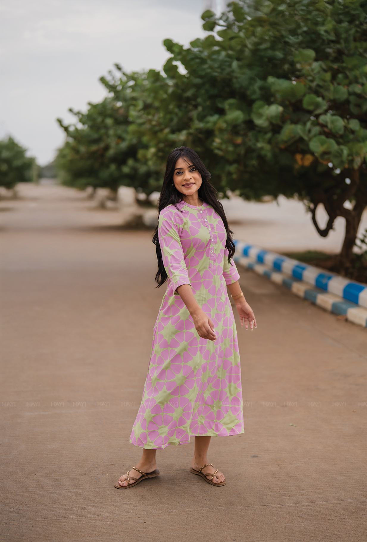 Light Green with Retro Bloom floral printed Viscose Dress