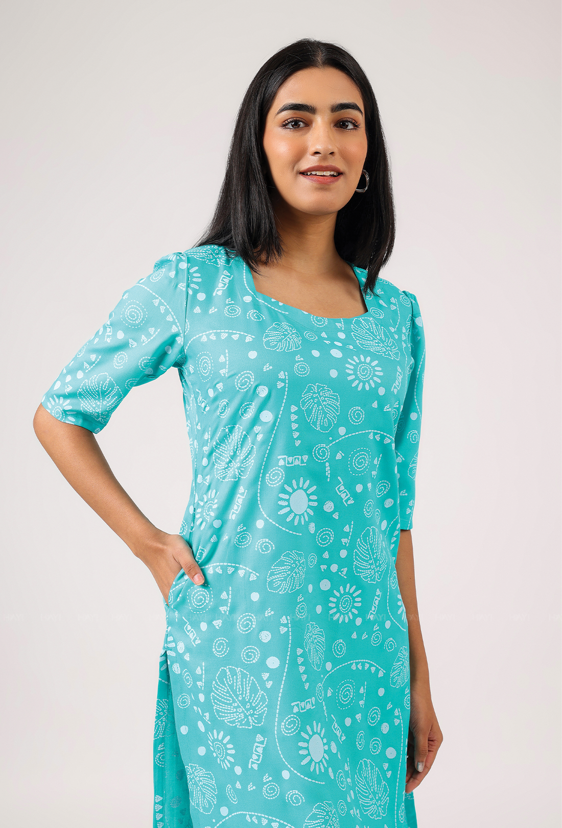 Mint Mirage with floral printed Viscose Kurta