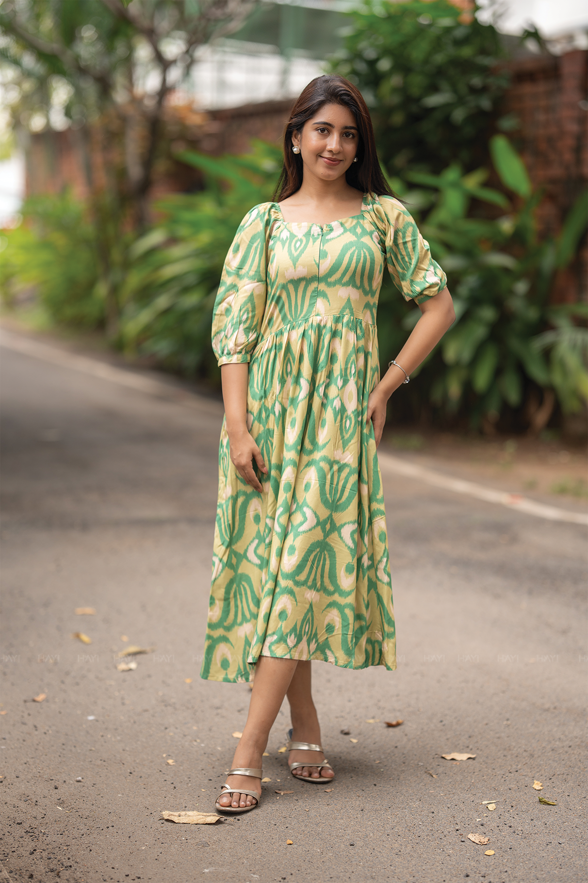 Sage Flow Green Printed Maternity and Feeding Viscose Dress
