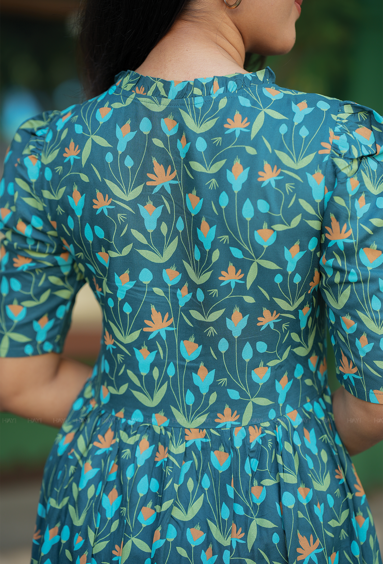 Flare Green with Lush Bloomlet floral printed Maternity and Feeding Dress