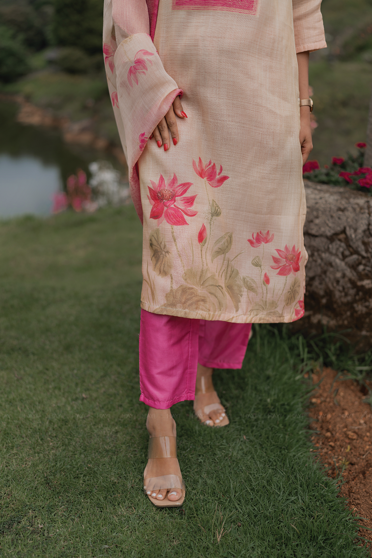 Lotus Lara Printed 3 Piece Tussar Silk Blend Kurta Set with Dupatta