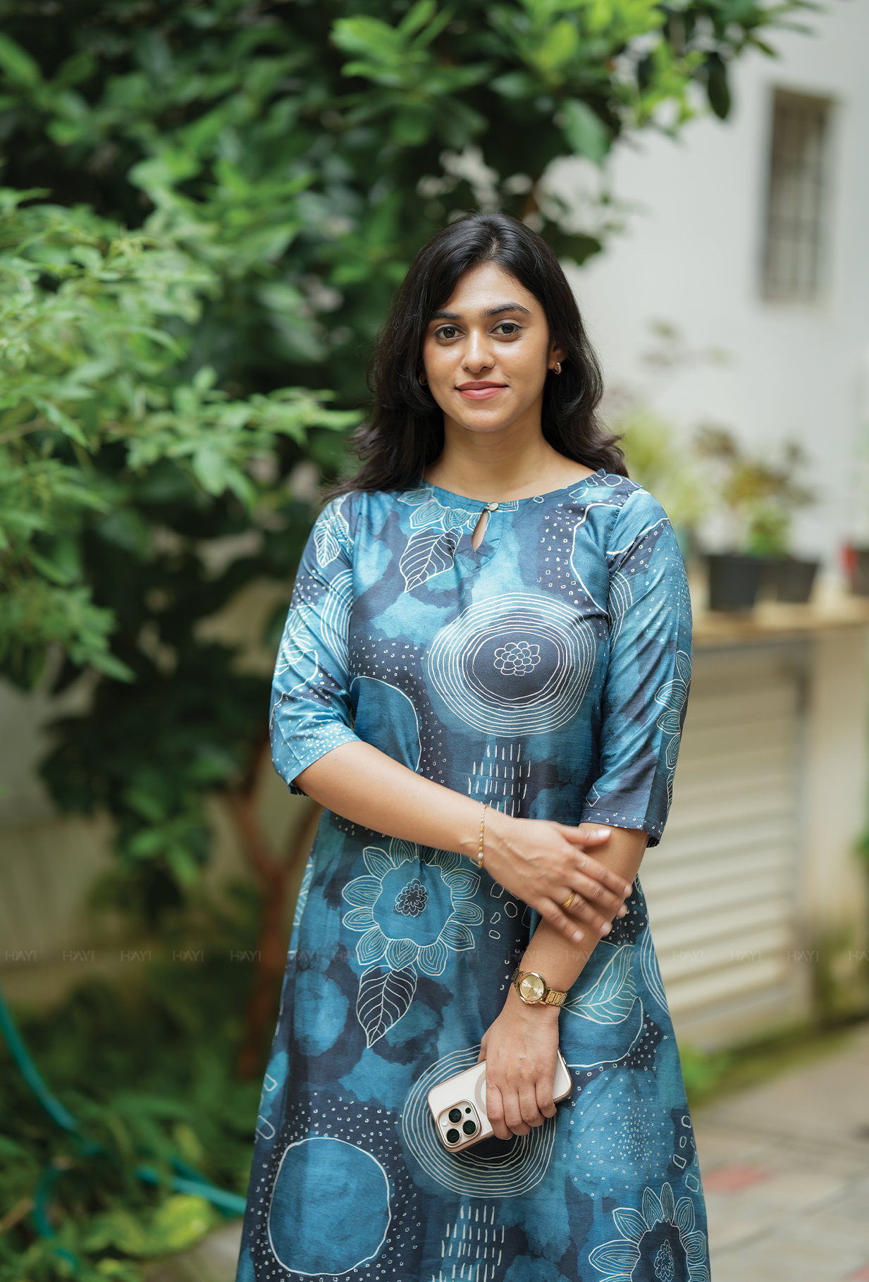 Laver Blue with Floral Membrane Silk Blend Co ord set