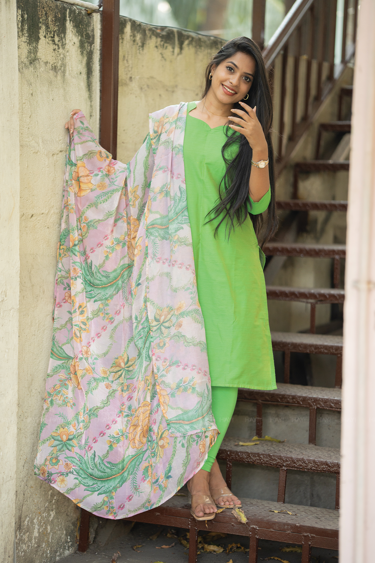 Floral Charmist Solid 2 Piece Raw silk blend Kurta with Printed Dupatta