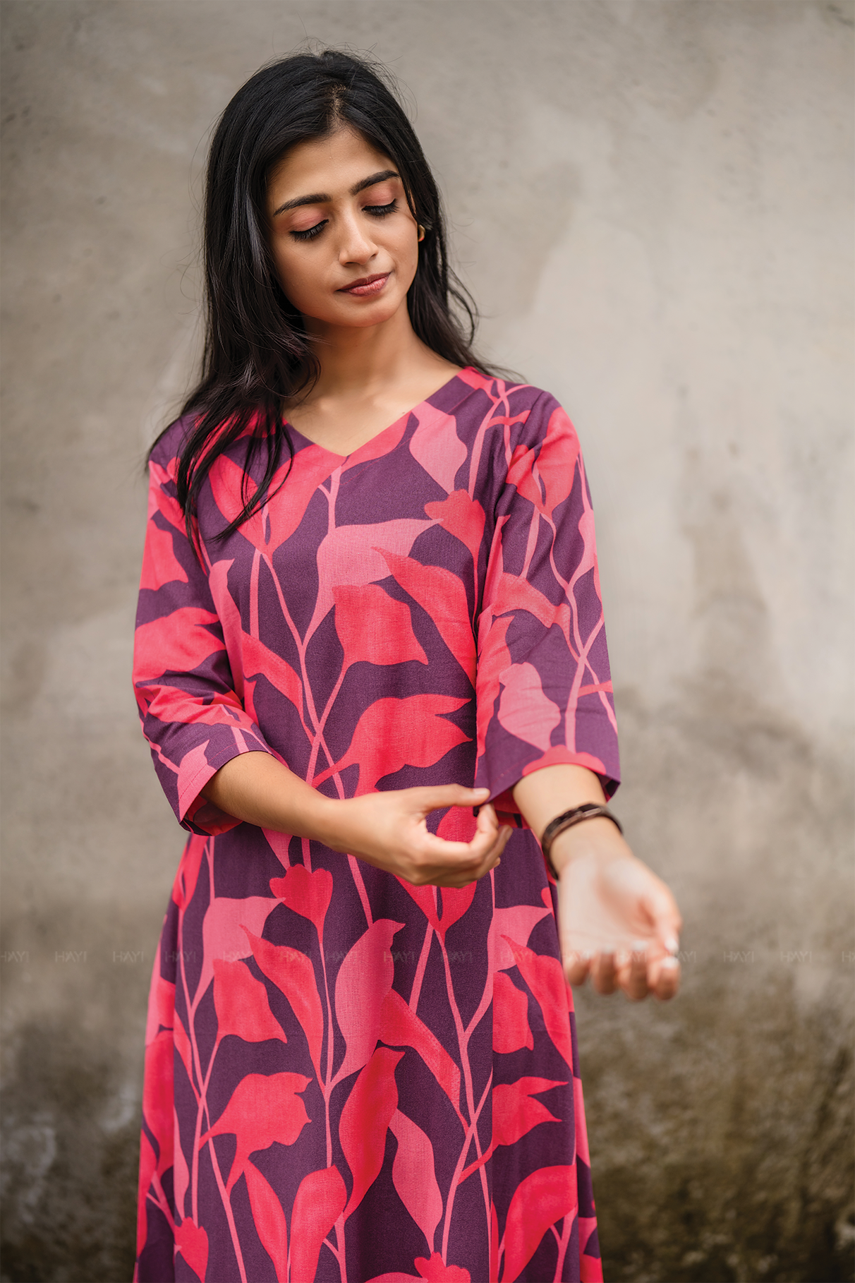 Floral Rush Violet Cotton Co-ord with V-Neck